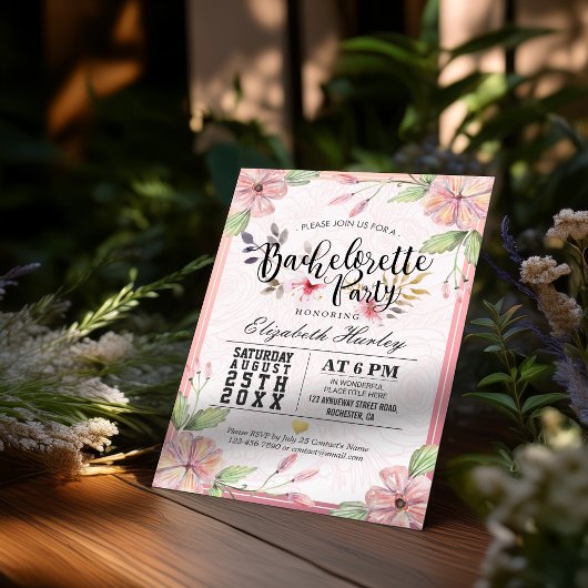 Junggeselinnen-Abschied schöne Aquarellschrift Einladung