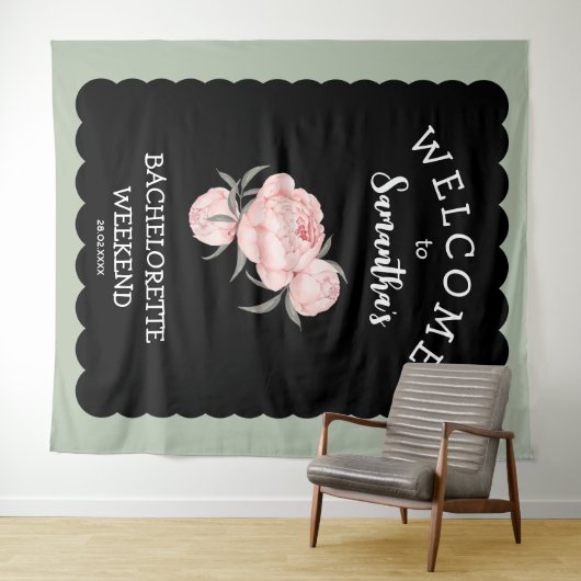 Junggeselinnen-Abschied Schwarz-Weiß-Blüten Wandteppich (Beispiel (Horizontal))