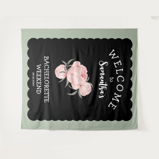 Junggeselinnen-Abschied Schwarz-Weiß-Blüten Wandteppich (Vorderseite (Horizontal))