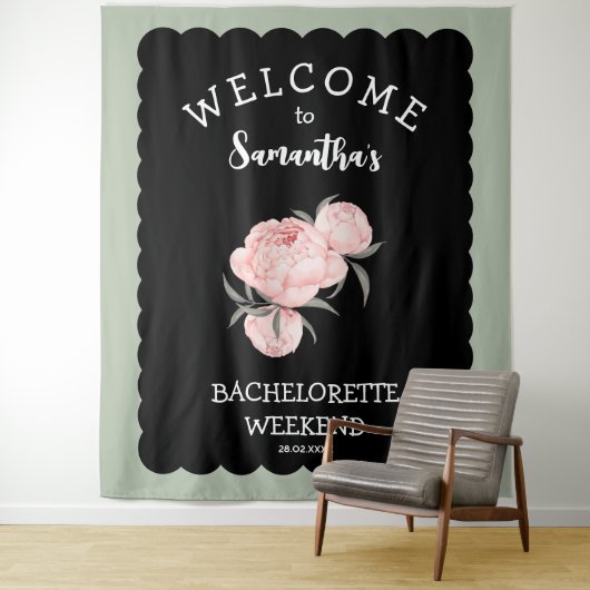 Junggeselinnen-Abschied Schwarz-Weiß-Blüten Wandteppich (Beispiel)