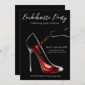 Junggeselinnen-Abschied-Stiletto mit Wein Einladung (Vorne/Hinten)
