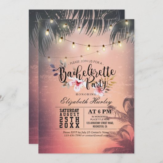 Junggeselinnen-Abschied Summer Beach Palm Trees Li Einladung (Vorne/Hinten)