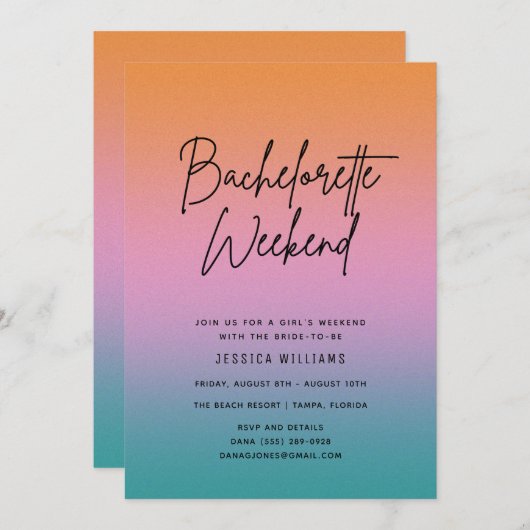 Junggeselinnen-Abschied Summer Weekend - Abenteuer Einladung (Vorne/Hinten)