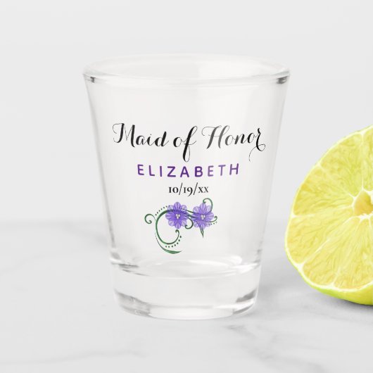 Junggeselinnen-Abschied Trauzeugin Hochzeit Lila Schnapsglas (Vorderseite)