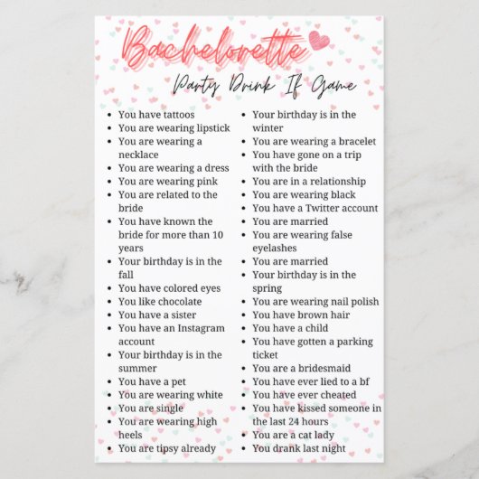 Junggeselinnen-Abschied trinken, wenn Spiel (Vorderseite)