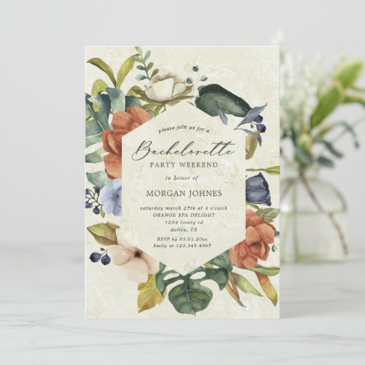 Junggeselinnen-Abschied tropische Blumen Einladung (Stehend Vorderseite)