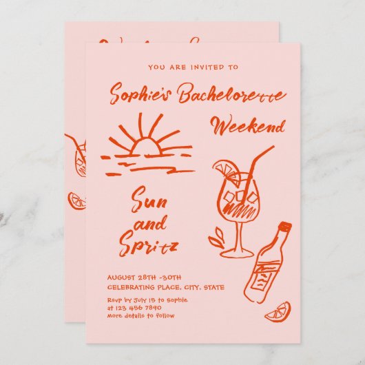 Junggeselinnen-Abschied von Funky Hand Drawn Scrib Einladung (Vorne/Hinten)