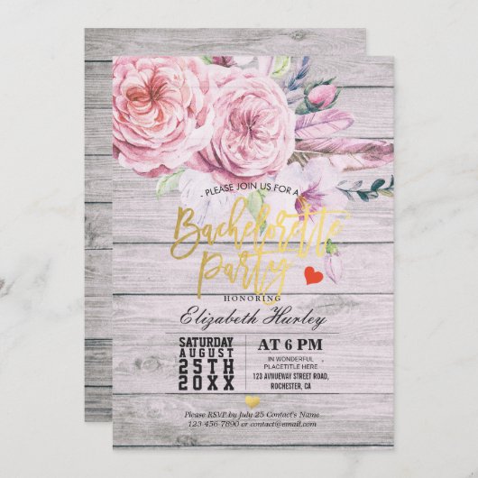 Junggeselinnen-Abschied Wasserfarbenes Rustikales Einladung (Vorne/Hinten)