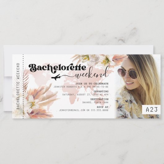 Junggeselinnen-Abschied Weekend Boarding Pass Einladung (Vorderseite)