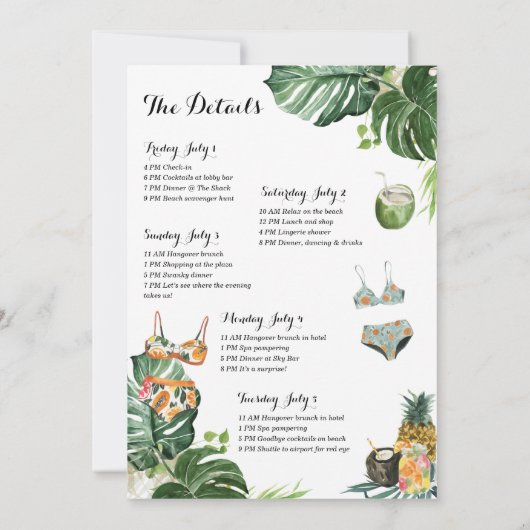 Junggeselinnen-Abschied Weekend Einladung (Rückseite)