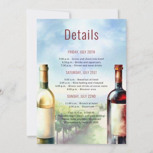 Junggeselinnen-Abschied Weinprobe Zielort Einladung (Rückseite)