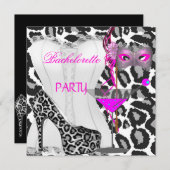 Junggeselinnen-Abschied White Corset Pink Leopard Einladung (Vorne/Hinten)