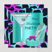 Junggeselinnen-Abschied Wild Hot Pink Aquamarines  Einladung (Vorne/Hinten)