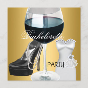 Junggeselinnen-Abschied Wine Gold Schwarz-weißes K Einladung