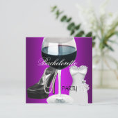 Junggeselinnen-Abschied Wine Magenta Schwarzes Kle Einladung (Stehend Vorderseite)