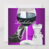 Junggeselinnen-Abschied Wine Magenta Schwarzes Kle Einladung (Vorderseite)