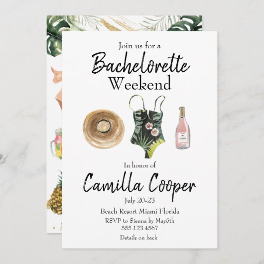 Junggeselinnen-Abschied Wochenende - Anreise Einladung (Vorne/Hinten)