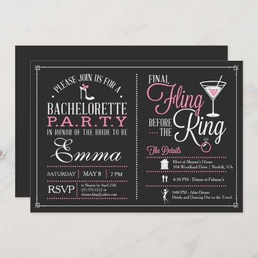 Junggeselinnen-Abschieds-Einladung mit Route Einladung (Vorne/Hinten)