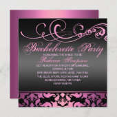 Junggeselinnen-Abschieds-rosa Damast-Einladung Einladung (Vorne/Hinten)