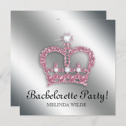 Junggeselinnen-Abschieds-rosa Prinzessin Crown Einladung (Vorne/Hinten)