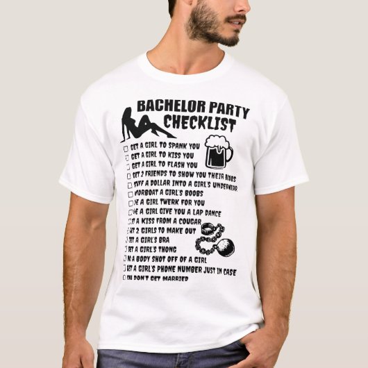 Junggeselle-Party-Checklistenfreund T-Shirt (Vorderseite)