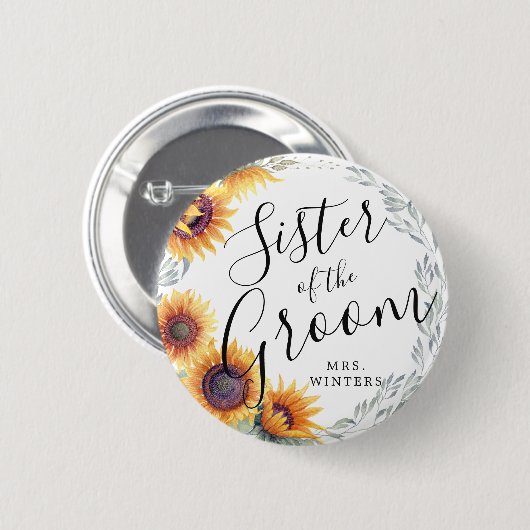 Junggeselle | Sonnenblumen Florals Hochzeit Button (Vorne & Hinten)