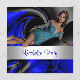 Junggesellenabschied Abstrakte blaue Kurve Pin-up- Einladung