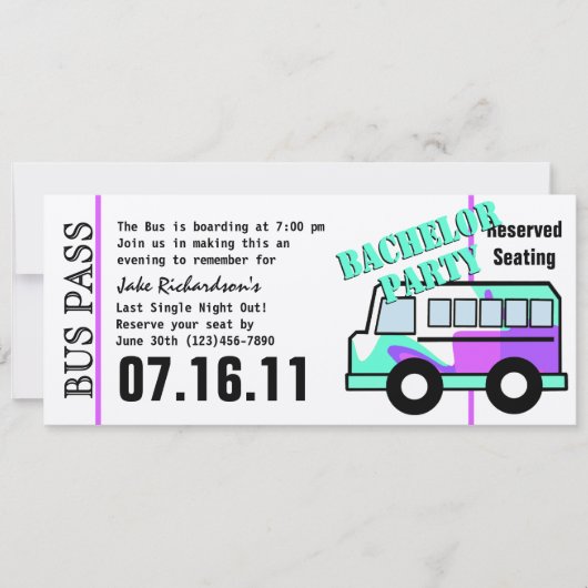 Junggesellenabschied-Buspass Einladung (Vorderseite)