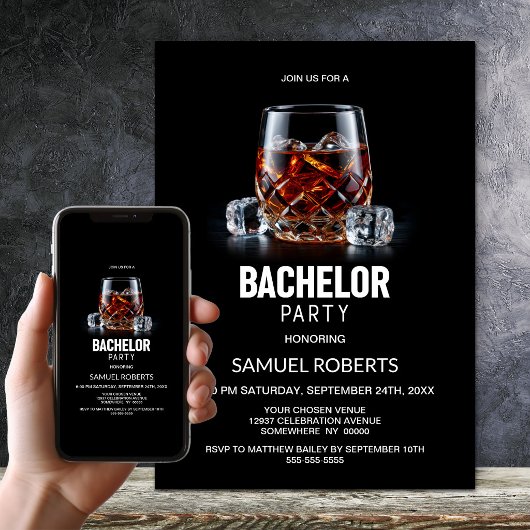 Junggesellenabschied mit Whiskeyglas Einladung