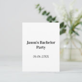 Junggesellenabschied Name Datum einfach minimal Tr Postkarte (Stehend Vorderseite)