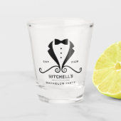Junggesellenabschied Smoking Anzug Fliege Bräutiga Schnapsglas (Vorderseite)