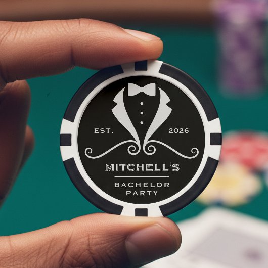 Junggesellenabschied Smoking Anzug Fliege Schwarz Pokerchips