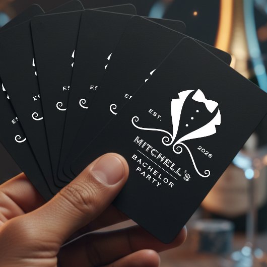 Junggesellenabschied Smoking Anzug Fliege Schwarz Spielkarten