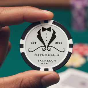Junggesellenabschied Smoking Anzug Fliege Weiß Hoc Pokerchips