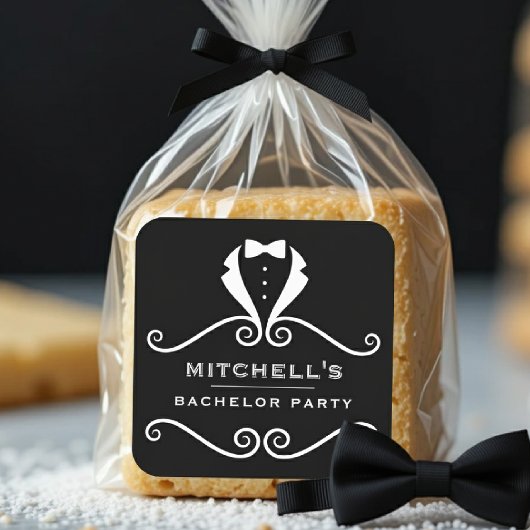 Junggesellenabschied Tuxedo Anzug Fliege Schwarz & Quadratischer Aufkleber