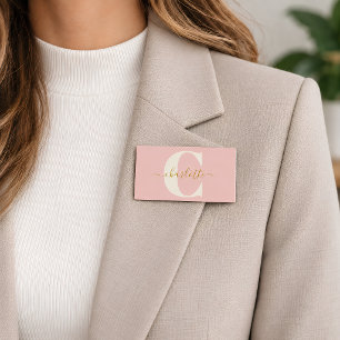 Junggesellinnen-Abschied Blush Pink Gold Monogramm Namensschild