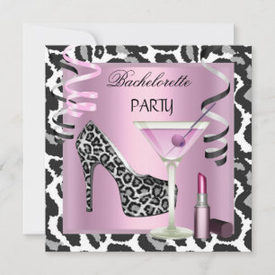 Junggesellinnen-Abschied Lippenstift Rosa Leopard Einladung