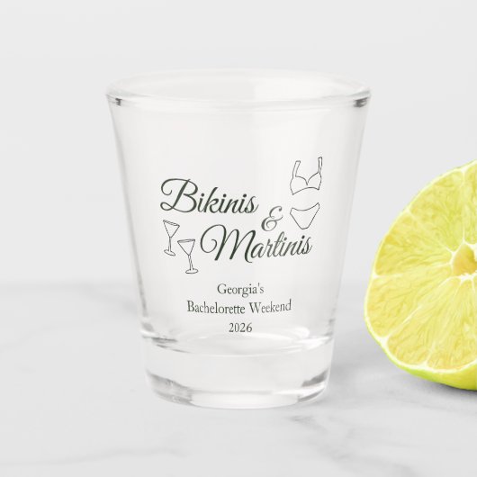 Junggesellinnen-Abschied mit Bikinis und Martinis Schnapsglas (Vorderseite)