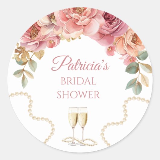 Junggesellinnen-Abschied mit Perlen & Prosecco Runder Aufkleber (Vorderseite)