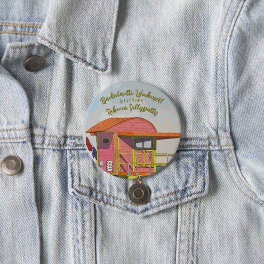 Junggesellinnen-Abschied mit rosa Rettungsschwimme Button (Beispiel)
