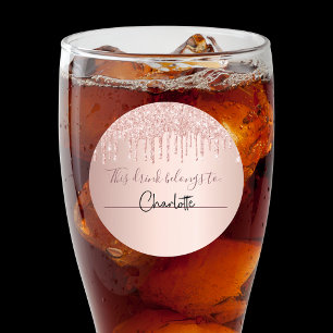 Junggesellinnen-Abschied Rose Gold Glitter Trinken Runder Aufkleber