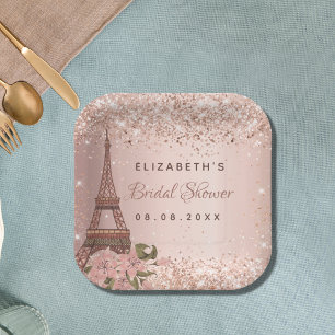 Junggesellinnen-Abschied rose gold Paris Eiffeltur Pappteller