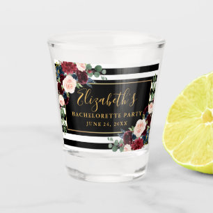 Junggesellinnen-Abschiedsparty Burgund Blau Floral Schnapsglas