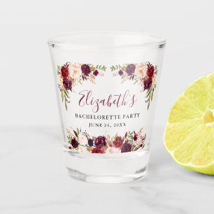 Junggesellinnen-Abschiedsparty Burgunder Aquarell  Schnapsglas