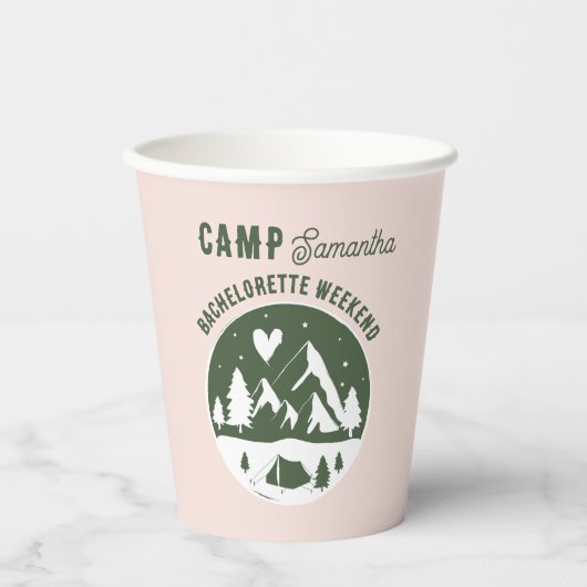 Junggesellinnen-Abschiedsparty Camping Bach Rosa Pappbecher (Vorderseite)