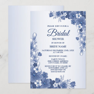 Junggesellinnen-Abschiedsparty Floral Blau Grau Ru Einladung