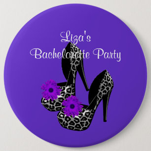 Junggesellinnen-Abschiedsparty Lila Leopard Schuh Button