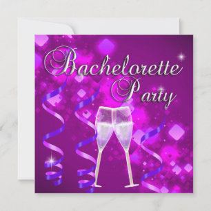 Junggesellinnen-Abschiedsparty Lila Sektglas Schwa Einladung