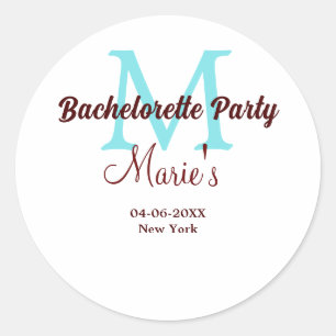 Junggesellinnen-Abschiedsparty-Monogramm mit Namen Runder Aufkleber