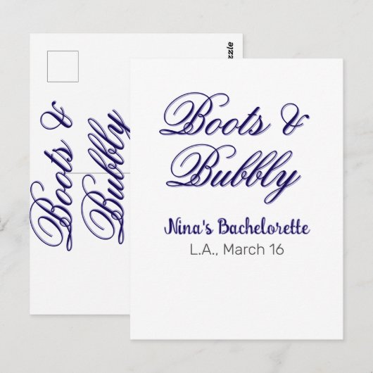 Junggesellinnen-Abschiedsparty-Name Boots & Bubble Postkarte (Vorne/Hinten)